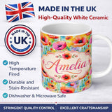 Personalized Custom Name Bright Watercolor Poppy Flowers with Color Splash Seamless Pattern 11oz Ceramic Coffee Tea Mug White Large Handle
