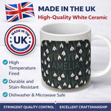 Personalized Custom Name Minimal Snowdrop Floral Pattern on Dark Blue Background Seamless 11oz Ceramic Coffee Tea Mug White Large Handle