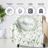 Elegant Snowdrop Flowers with Green Leaves Seamless Pattern White  Personalised Custom Name Super Soft Fleece Blanket Bed Sofa Throw