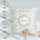 Custom Name Elegant Snowdrop Flowers with Green Seamless Pattern Square Filled Cushion Throw Pillow Sofa Bed Home Decor Zip Washable UK Made