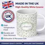 Personalized Custom Name Elegant Snowdrop Flowers with Green Leaves Seamless Pattern White 11oz Ceramic Coffee Tea Mug White Large Handle