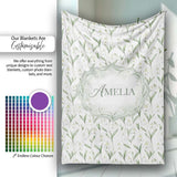 Elegant Snowdrop Flowers with Green Leaves Seamless Pattern White  Personalised Custom Name Super Soft Fleece Blanket Bed Sofa Throw