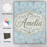 Personalised Name Small Snowdrop Flowers on Custom  Bespoke Interior Contemporary Canvas Wall Art Print Decor Picture Ready to Hang