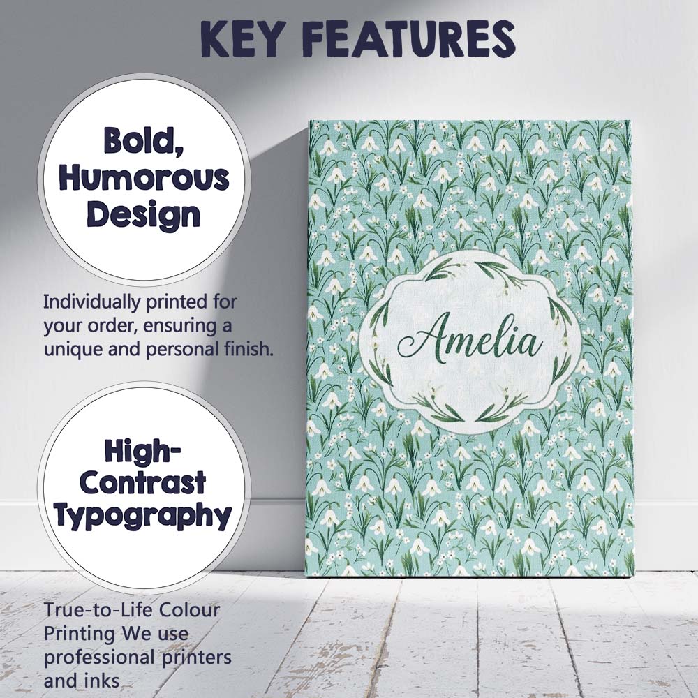 Personalised Name Snowdrop Flowers with Custom  Modern Room Accent Elegant Feature Canvas Wall Art Print Decor Picture Ready to Hang