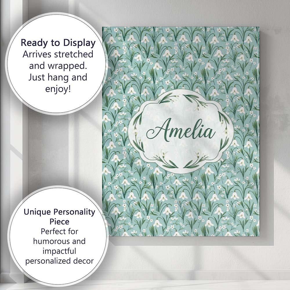 Personalised Name Snowdrop Flowers with Custom  Modern Room Accent Elegant Feature Canvas Wall Art Print Decor Picture Ready to Hang