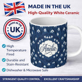 Personalized Custom Name Dense Snowdrop Flower Meadow on Dark Blue Background Seamless 11oz Ceramic Coffee Tea Mug White Large Handle