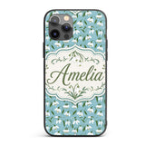 Snowdrop Floral Pattern on Pastel Blue Background Custom Name Protective Phone Case Mobile Cover Durable Everyday Smartphone Shock Resistant