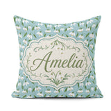Custom Name Snowdrop Floral Pattern on Blue Background Seamless Square Filled Cushion Throw Pillow Sofa Bed Home Decor Zip Washable UK Made