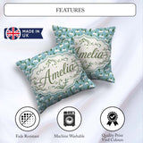 Custom Name Snowdrop Floral Pattern on Blue Background Seamless Square Filled Cushion Throw Pillow Sofa Bed Home Decor Zip Washable UK Made