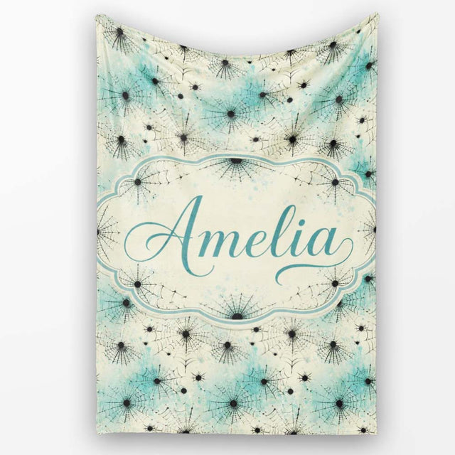 Spider Web Pattern with Splatter Effect on Light Background  Personalised Custom Name Super Soft Fleece Blanket Bed Sofa Throw