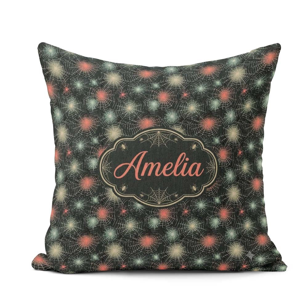 Custom Name Dark Gothic Spider Web Pattern with Glowing Seamless Square Filled Cushion Throw Pillow Sofa Bed Home Decor Zip Washable UK Made