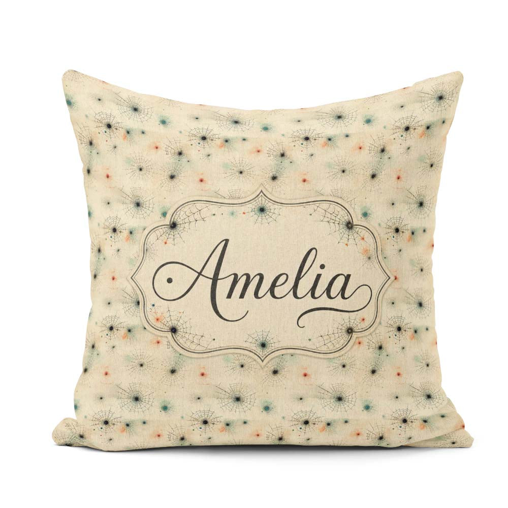 Custom Name Minimal Spider Web Pattern with Subtle Color Accents Square Filled Cushion Throw Pillow Sofa Bed Home Decor Zip Washable UK Made