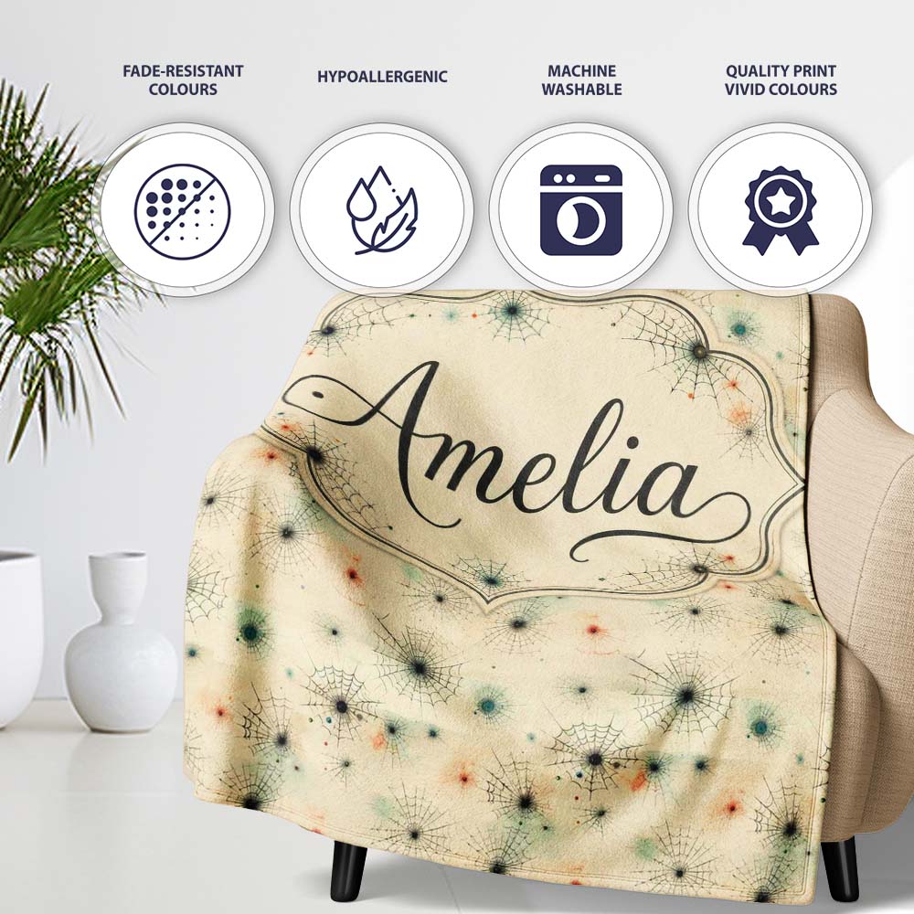 Minimal Spider Web Pattern with Subtle Color Accents Seamless  Personalised Custom Name Super Soft Fleece Blanket Bed Sofa Throw