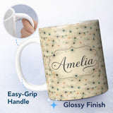 Personalized Custom Name Minimal Spider Web Pattern with Subtle Color Accents Seamless 11oz Ceramic Coffee Tea Mug White Large Handle