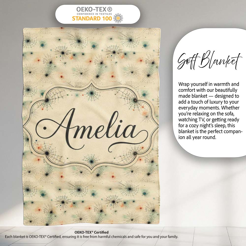Minimal Spider Web Pattern with Subtle Color Accents Seamless  Personalised Custom Name Super Soft Fleece Blanket Bed Sofa Throw