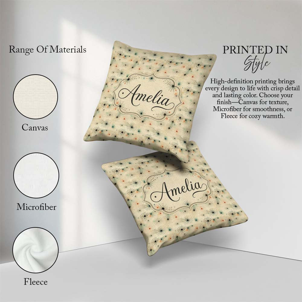Custom Name Minimal Spider Web Pattern with Subtle Color Accents Square Filled Cushion Throw Pillow Sofa Bed Home Decor Zip Washable UK Made