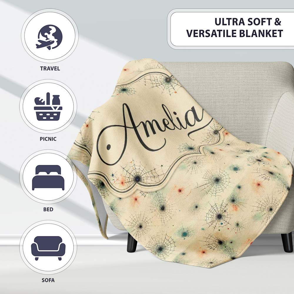 Minimal Spider Web Pattern with Subtle Color Accents Seamless  Personalised Custom Name Super Soft Fleece Blanket Bed Sofa Throw