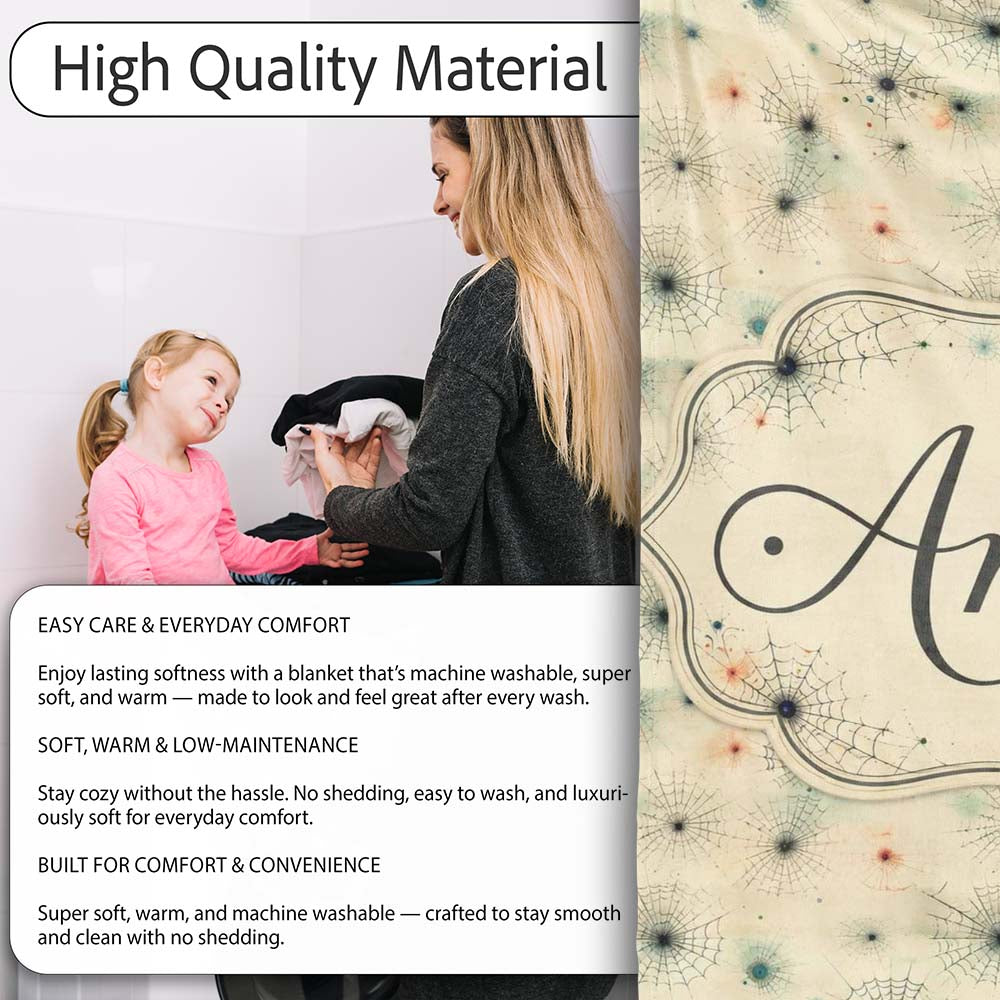Minimal Spider Web Pattern with Subtle Color Accents Seamless  Personalised Custom Name Super Soft Fleece Blanket Bed Sofa Throw