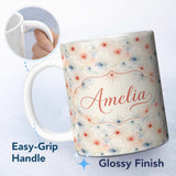 Personalized Custom Name Colorful Spider Web Pattern with Red and Blue Accents Seamless 11oz Ceramic Coffee Tea Mug White Large Handle