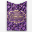 Rich Purple Feather Swirl Abstract Floral Seamless Pattern Name Cute  Personalised Custom Name Super Soft Fleece Blanket Bed Sofa Throw