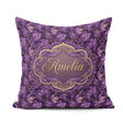 Custom Name Rich Purple Swirl Abstract Floral Seamless Name Cute Square Filled Cushion Throw Pillow Sofa Bed Home Decor Zip Washable UK Made