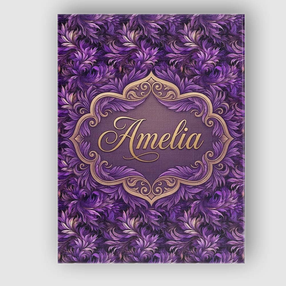 Personalised Name Rich Purple Feather Swirl Custom  Bespoke Interior Contemporary Canvas Wall Art Print Decor Picture Ready to Hang