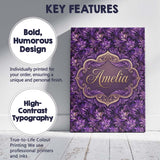Personalised Name Rich Purple Feather Swirl Custom  Bespoke Interior Contemporary Canvas Wall Art Print Decor Picture Ready to Hang
