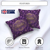Custom Name Rich Purple Swirl Abstract Floral Seamless Name Cute Square Filled Cushion Throw Pillow Sofa Bed Home Decor Zip Washable UK Made