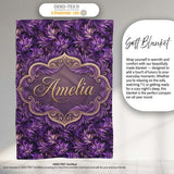 Rich Purple Feather Swirl Abstract Floral Seamless Pattern Name Cute  Personalised Custom Name Super Soft Fleece Blanket Bed Sofa Throw
