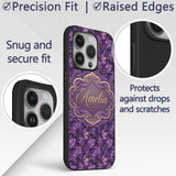 Rich Purple Feather Swirl Abstract Printed Design Custom Name Protective Phone Case Mobile Cover Durable Everyday Smartphone Shock Resistant