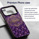 Rich Purple Feather Swirl Abstract Printed Design Custom Name Protective Phone Case Mobile Cover Durable Everyday Smartphone Shock Resistant