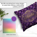 Custom Name Rich Purple Swirl Abstract Floral Seamless Name Cute Square Filled Cushion Throw Pillow Sofa Bed Home Decor Zip Washable UK Made
