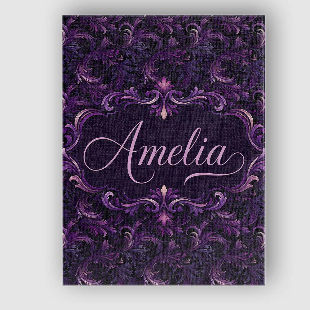 Personalised Name Dark Purple Ornamental Custom  Unique Gift Idea Elegant Feature Canvas Wall Art Print Decor Picture Ready to Hang