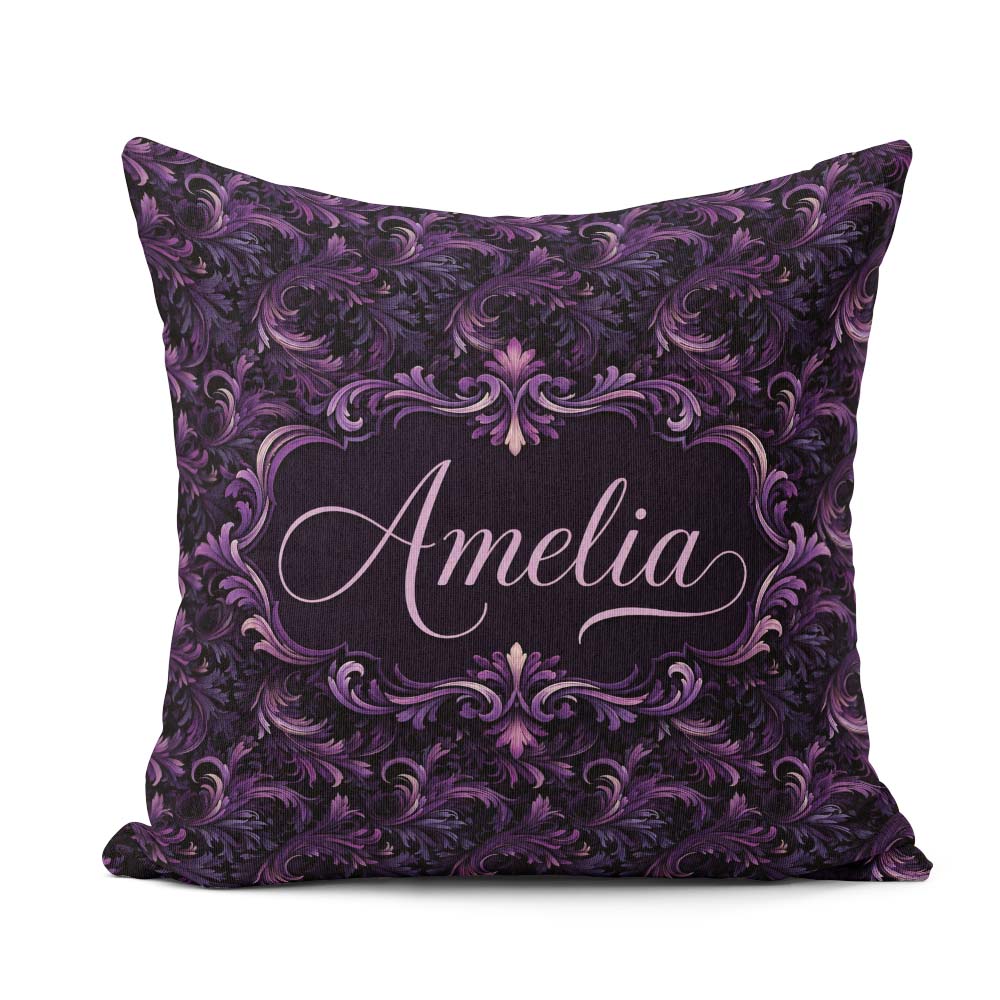 Custom Name Dark Ornamental Swirl Pattern with Luxurious Texture Square Filled Cushion Throw Pillow Sofa Bed Home Decor Zip Washable UK Made