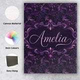 Personalised Name Dark Purple Ornamental Custom  Unique Gift Idea Elegant Feature Canvas Wall Art Print Decor Picture Ready to Hang