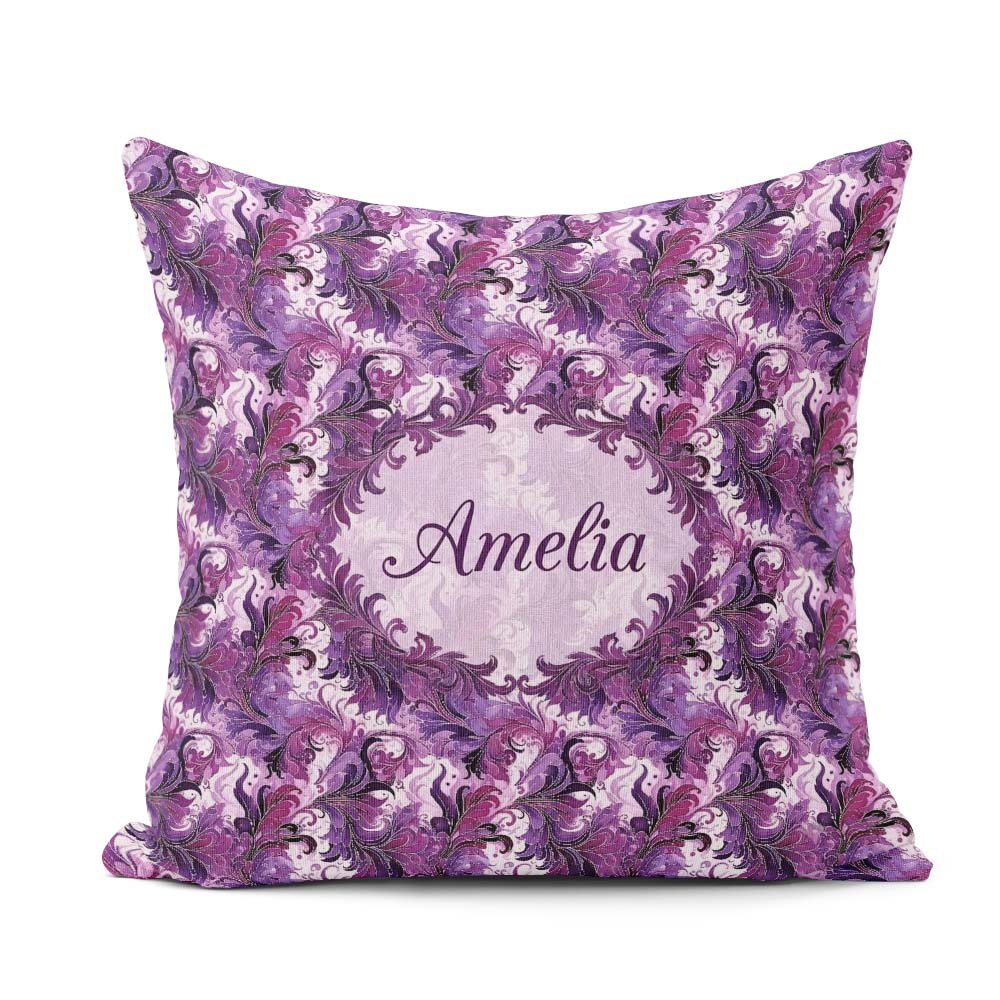 Custom Name Purple and Magenta Artistic Floral Pattern Seamless Square Filled Cushion Throw Pillow Sofa Bed Home Decor Zip Washable UK Made