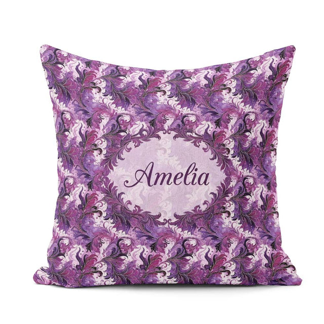 Custom Name Purple and Magenta Artistic Floral Pattern Seamless Square Filled Cushion Throw Pillow Sofa Bed Home Decor Zip Washable UK Made