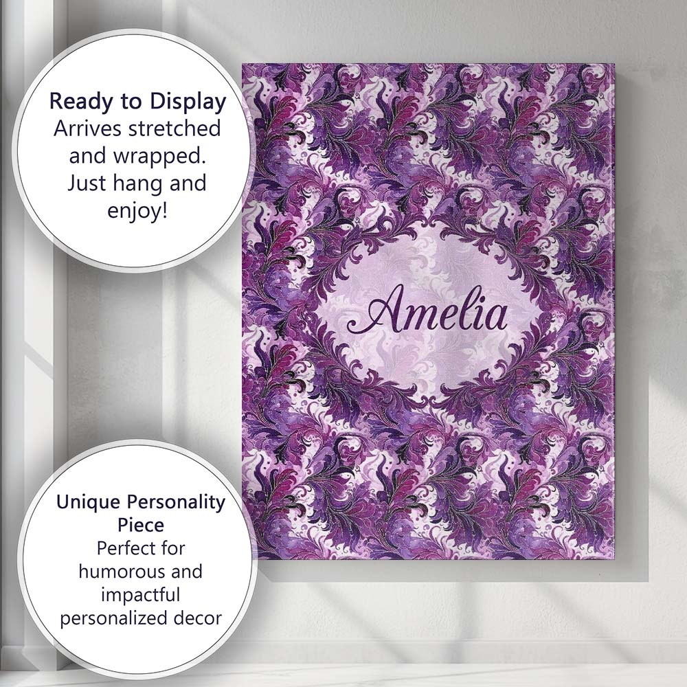 Personalised Name Purple and Magenta Custom Premium Decorative Design Modern Room Accent Canvas Wall Art Print Decor Picture Ready to Hang