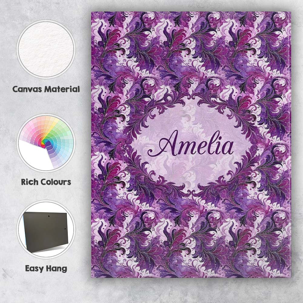 Personalised Name Purple and Magenta Custom Premium Decorative Design Modern Room Accent Canvas Wall Art Print Decor Picture Ready to Hang