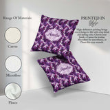 Custom Name Purple and Magenta Artistic Floral Pattern Seamless Square Filled Cushion Throw Pillow Sofa Bed Home Decor Zip Washable UK Made