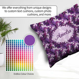Custom Name Purple and Magenta Artistic Floral Pattern Seamless Square Filled Cushion Throw Pillow Sofa Bed Home Decor Zip Washable UK Made
