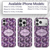 Purple and Magenta Artistic Floral Swirl Pattern Custom Name Protective Phone Case Mobile Cover Durable Everyday Smartphone Shock Resistant