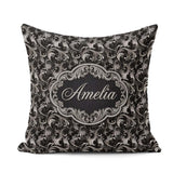 Custom Name Silver Black Luxury Baroque Pattern Seamless Elegant Square Filled Cushion Throw Pillow Sofa Bed Home Decor Zip Washable UK Made
