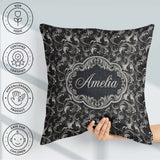 Custom Name Silver Black Luxury Baroque Pattern Seamless Elegant Square Filled Cushion Throw Pillow Sofa Bed Home Decor Zip Washable UK Made