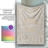 Gold Floral Ornament Pattern on Soft Grey Background Seamless  Personalised Custom Name Super Soft Fleece Blanket Bed Sofa Throw