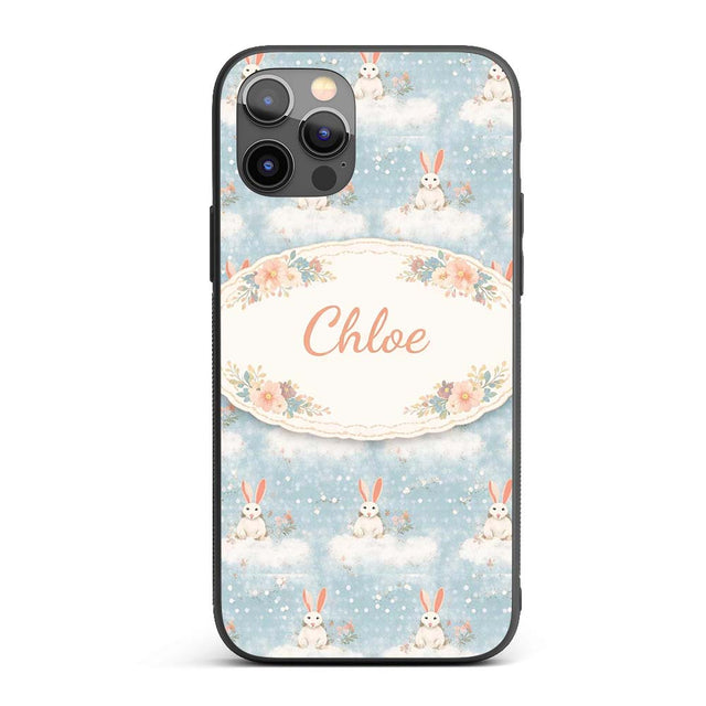 Minimal Bunny Snow Field Seamless Pattern Cute Custom Name Protective Phone Case Mobile Cover Durable Everyday Smartphone Shock Resistant
