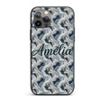 Blue Grey Abstract Feather Swirl Pattern Seamless Custom Name Protective Phone Case Mobile Cover Durable Everyday Smartphone Shock Resistant