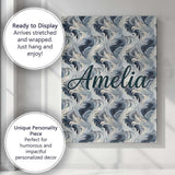 Personalised Name Blue Grey Abstract Custom Premium Decorative Design Modern Room Accent Canvas Wall Art Print Decor Picture Ready to Hang