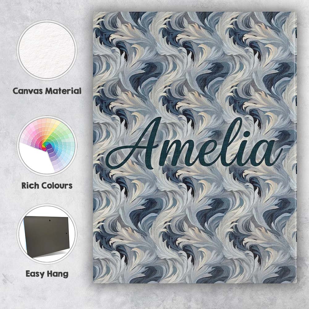 Personalised Name Blue Grey Abstract Custom Premium Decorative Design Modern Room Accent Canvas Wall Art Print Decor Picture Ready to Hang
