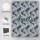 Personalised Name Blue Grey Abstract Custom Premium Decorative Design Modern Room Accent Canvas Wall Art Print Decor Picture Ready to Hang